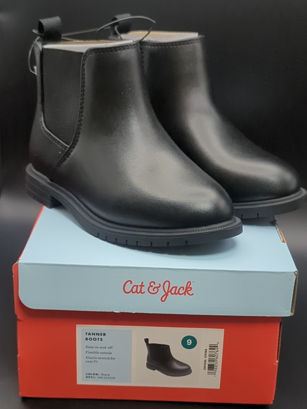 Cat & Jack Kids' Size 9 Black Tanner Chelsea Boots New In Box